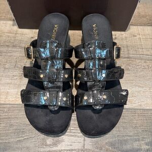 Vionic Park Radia Wedge Sandals Black Crocodile Women's Shoes Sz 9